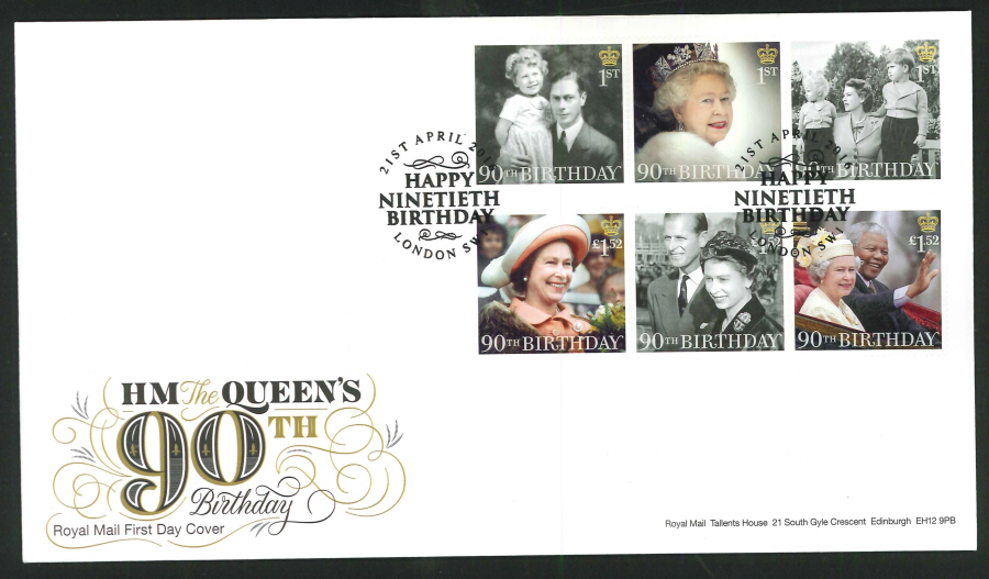 2016 - Queen's 90th Birthday, First Day Cover, Happy Ninetieth London SW1 Postmark